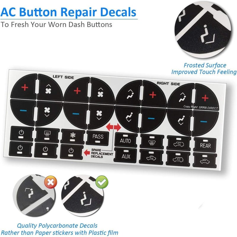 TRADERPLUS 3 Pack Replacement AC Dash Button Sticker Repair Kit Fit - Image 3